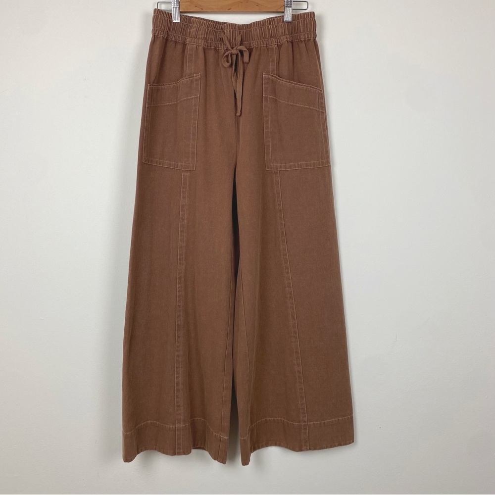 FINAL SALE 🎈🎈Mittoshop Mineral Wash Wide Leg Elastic Waist Twill Pants - Picture 4 of 13